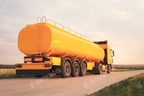 Preview: Modern yellow truck parked on country road