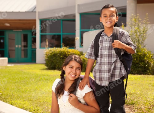 Preview: Cute Hispanic Brother and Sister Ready for School