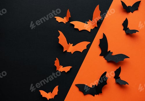 Preview: halloween concept - black and orange paper bats