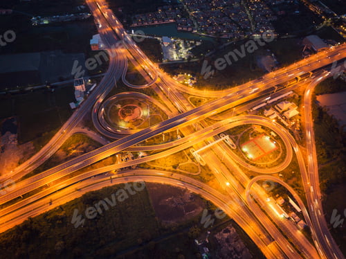 Preview: Aerial view of highway junctions. Bridge roads shape in structure. Top view. Urban city