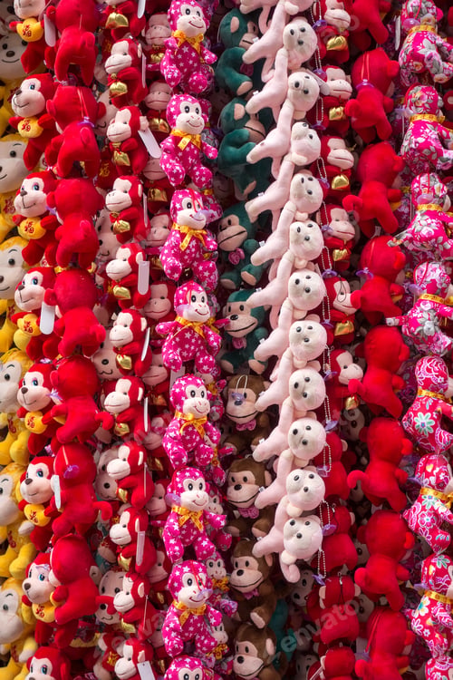 Preview: Chinese Lunar New Year Ornaments Toy Of Monkey On Festive Background,Words Mean Best Wishes And