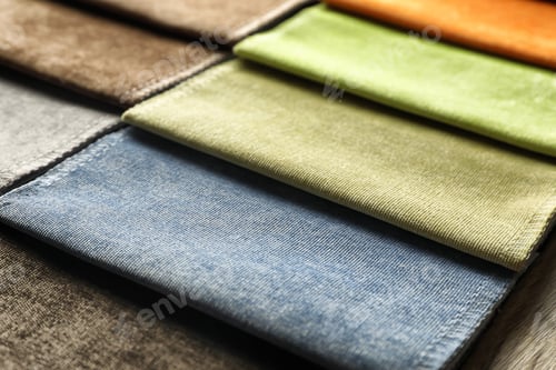 Preview: Fabric samples of different colors for interior design as background