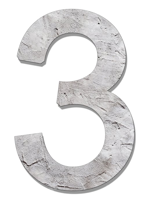 Preview: Number 3 with concrete texture, on white background