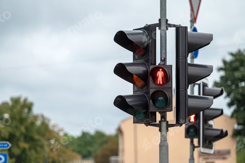 Preview: Red pedestrian light on a traffic light