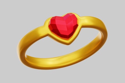 Preview: Golden Ring With Faceted Red Heart Gem 3D