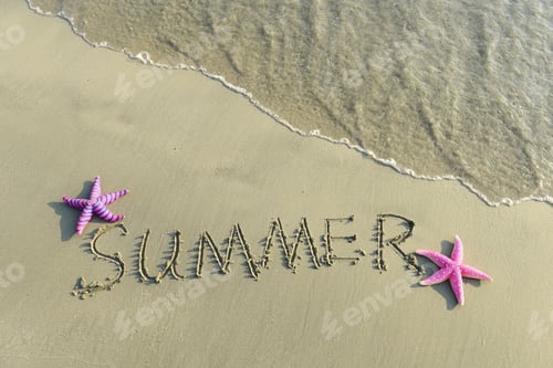 Preview: Word Summer Written In The Sand On A Beach