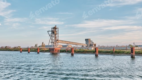 Preview: Grain terminal and industrial port on Don River at sunset