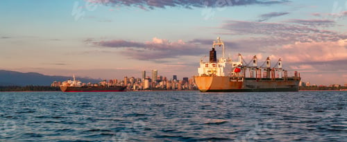 Preview: Ship in the Port with downtown city in background. Vancouver