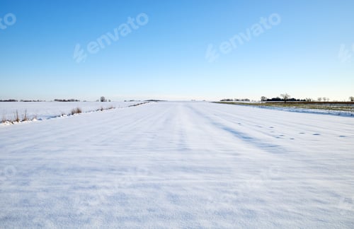 Preview: A farm field covered with snow in winter.