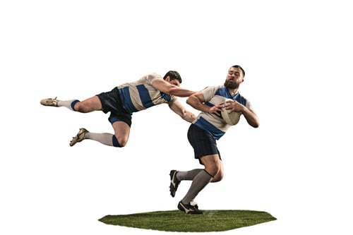 Preview: The silhouette of two caucasian rugby man player isolated on white background
