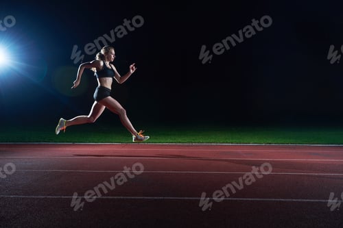 Preview: Athletic Woman Running Onrace Track