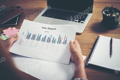 Preview: young Businessman woman hands reviewing analyzing financial data chart.