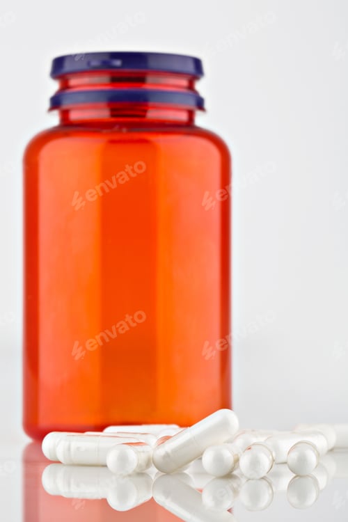 Preview: A orange pill bottle against a white background