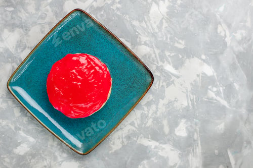 Preview: top view delicious looking cake little pie with red cream on the light white background cake biscuit