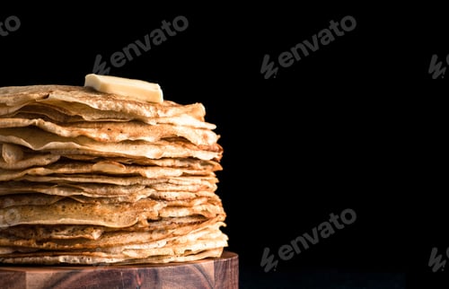 Preview: russian pancakes blini on black with copy space