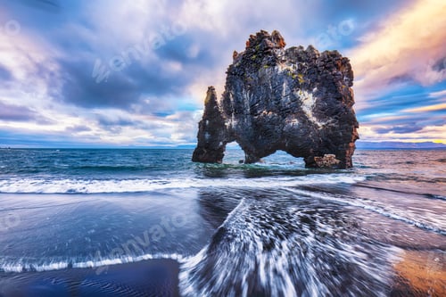 Preview: Breathtaking view of Hvitserkur unique basalt rock in Iceland.