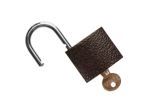 Preview: Modern padlock with key isolated on white