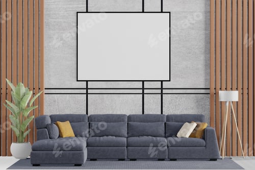 Preview: 3D Mockup photo frame in Modern interior of living room