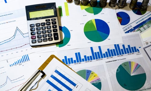 Preview: Business Finance Charts with Calculator and Coins