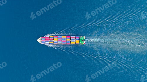 Preview: Aerial top view of cargo maritime ship with contrail in the ocean ship carrying container