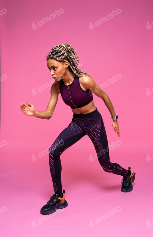 Preview: Afro black woman with pigtails training