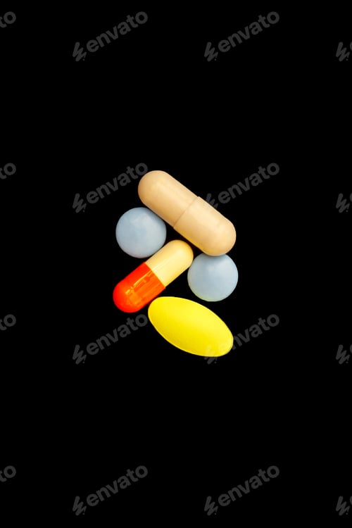 Preview: Different pills, isolated on black