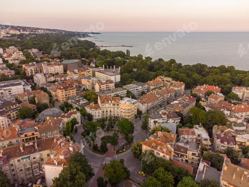 Preview: aerial view of the beautiful city of Varna at sunset, Bulgaria