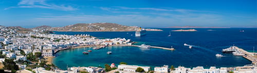 Preview: Mykonos island port with boats, Cyclades islands, Greece