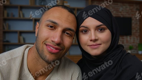 Preview: Spouses family multiracial diverse ethnicity couple man african american husband and arabian muslim