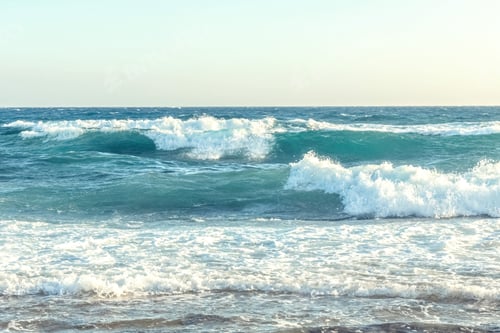 Preview: The coast of the Mediterranean Sea. The waves. The horizon. Sky and sea in summer