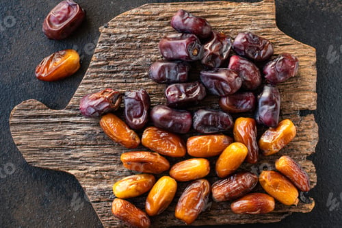 Preview: Date Fruit Healthy Tasty Sweet Dried Fruit Snack Healthy Meal Top View Copy Space For Text Food
