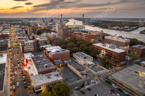 Preview: Savannah, Georgia. USA cityscape at sunset