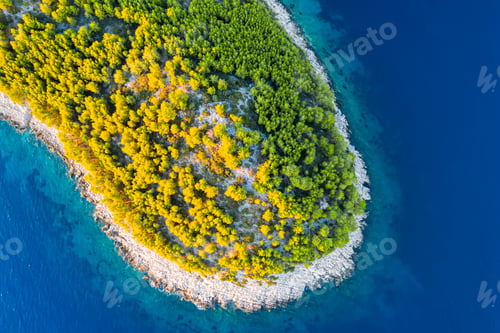 Preview: Aerial view of picturesque green bay at Hvar island, Croatia