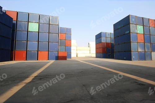 Vista previa: Container Cargo Port Ship Yard Storage Handling of Logistic Transportation Industry. Row of Stacking