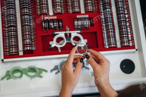 Preview: Ophthalmologist is picking different lenses that are in the kit