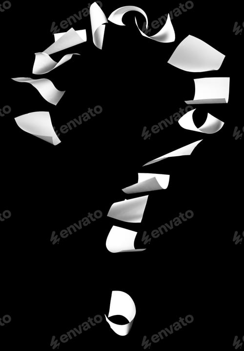 Preview: Question mark made of floating papers