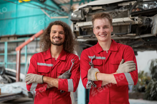 Preview: Repairmen are analyzing and fixing broken car
