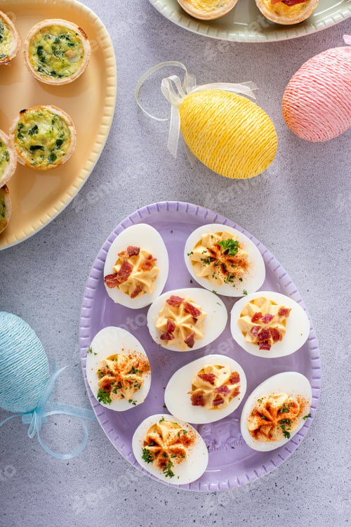 Preview: Easter brunch appetizers deviled eggs and mini quiches