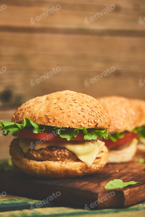 Preview: burger on wooden table