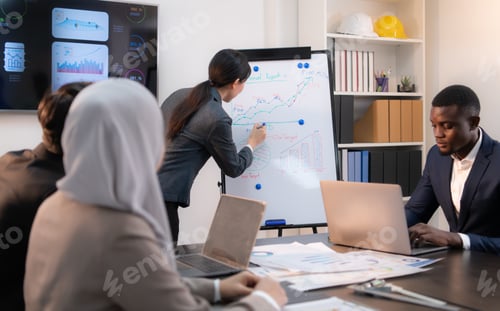 Preview: Multiethnic group of business people working together in a modern office