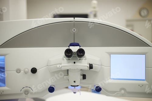 Preview: Surgical Microscope Standing in Operating Room during Medical Procedure