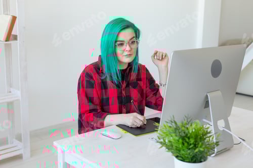 Preview: Illustrator, graphic designer, animator and artist concept - creator woman with beautiful green hair