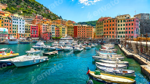 Preview: Boats in the Small Harbor of Camogli, Liguria, Italy