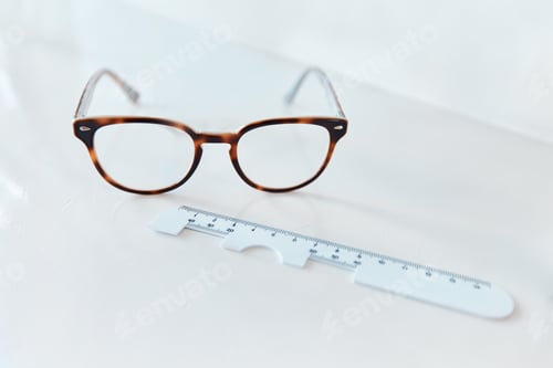 Preview: Clarity comes in pairs. Shot of a pair of glasses and a pd ruler in an optometrists office.