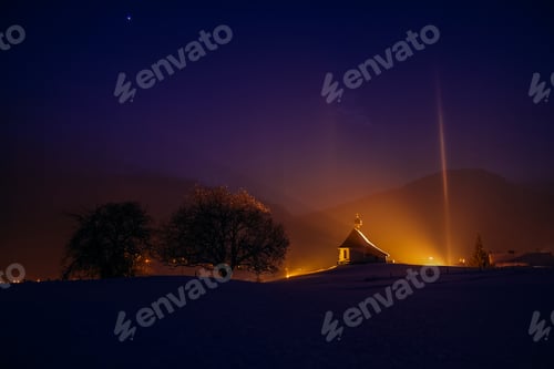Preview: scenic view of tranquil night in village in mountains, Alps, Germany