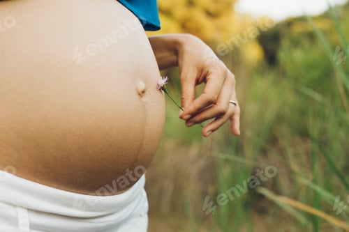 Preview: Pictures of the belly of pregnant women in nature with natural background