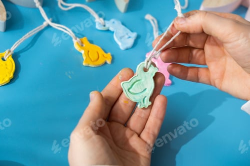 Preview: Creator is using white air dry clay for making decor to EASTER holiday. Creating hobby recreation