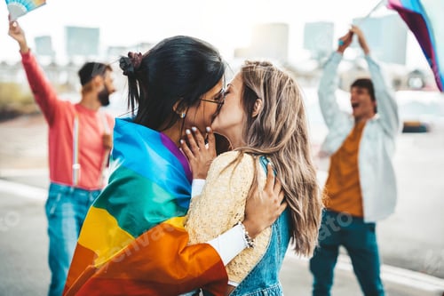 Preview: Diverse group of young people celebrating gay pride festival day