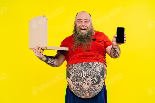 Preview: Funny man ordering pizza online.