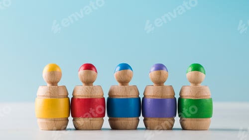 Preview: Educational wooden toy. Colored dwarfs in barrels. Early childhood development.